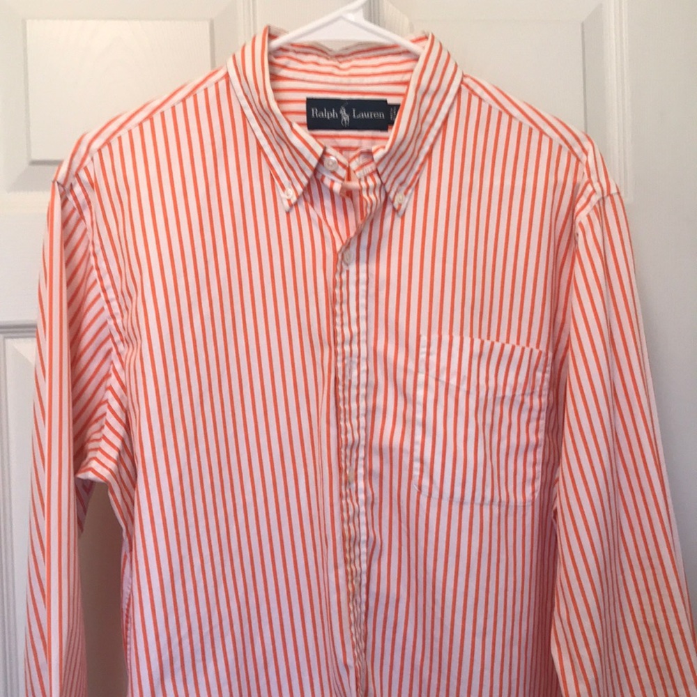 Polo Ralph Lauren Orange Stripe Button Down Dress Shirt Large